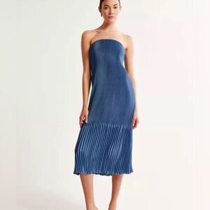 Abercrombie & Fitch Giselle blue ombre pleated Midi Dress XS petite strapless